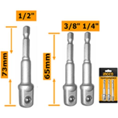 INGCO ADAPTADOR VASOS IMPACTO 1/4" 3/8" 1/2" (BLISTER 3 PZ.AMN365A01