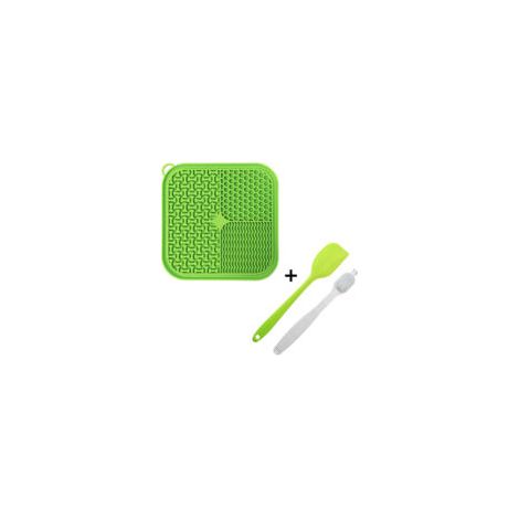 Tapis à lécher pour animaux – Vert – Avec spatule et brosse en silicone (1/3)