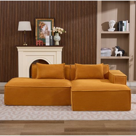Divano 235x129x70 cm giallo senape in poliestere imbottito con cuscini e seduta confortevole (1/5)