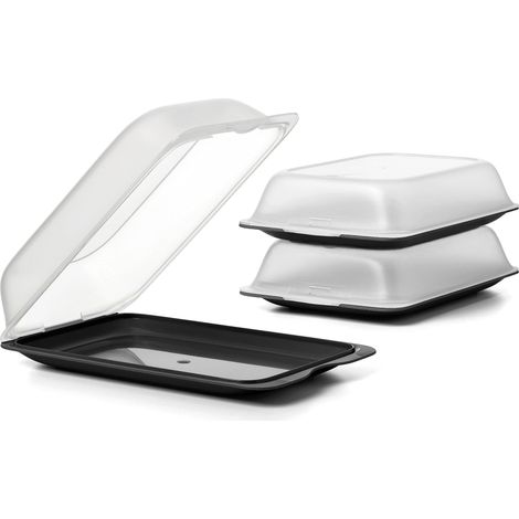 TATAY Porta Affettati per Frigorifero Fresh  Set di 3 Maxi  Contenitori per Alimenti, Impilabili  Adatti a Microonde, Congelatore e Lavastoviglie  Senza BPA, 17x6,2x25,2cm, Colore Nero (1/4)