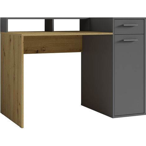 Scrivania OFFICE con cassettiera e supporto per monitor - Colori grigio e rovere - 120 x 90 x 65 cm (1/2)