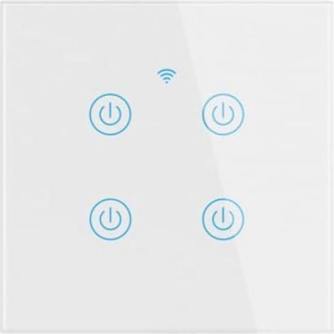 Interrupteur Murale Wifi - 4 Voies - 10 A - Compatible Alexa Google Assistant - Sans Fil - Panneau Verre Trempé - Mode EU