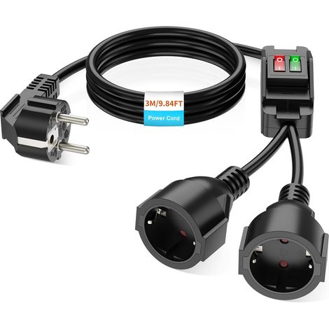 Rallonge avec contact de protection pour l'extérieur avec interrupteur pour prise IP44, pour la maison, le bureau et l'extérieur, 3 x 1,5 mm², max. 250 V/16 A, 3 m, noir (1/5)