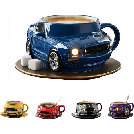 Kreativer, doppelwandiger Edelstahl-Kaffeebecher in Autoform, robust, handgefertigt, für Auto, Büro, Wasser, Untersetzer nicht enthalten, blau (1/5)
