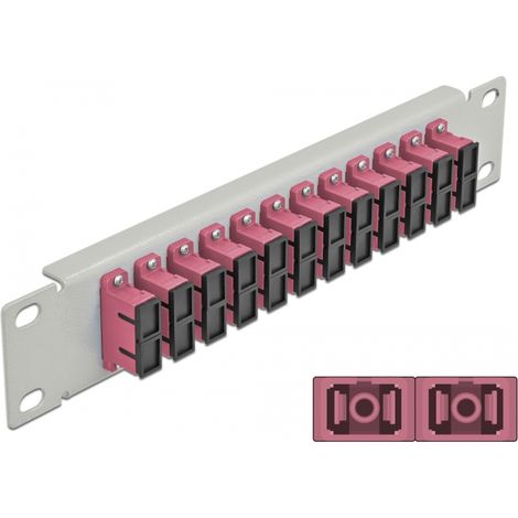 Delock Panel de conexiÃ³n de fibra Ã³ptica de 10 de 12 puertos SC Duplex violeta 1U gris