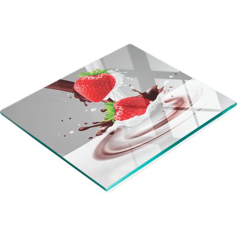 Planche de service en verre pour la cuisine, décorée de fraises et de lait, 60 x 52 cm (1/5)