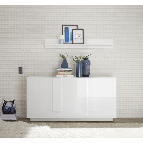 Buffet/bahut moderne 3 portes blanc laqué brillant Uranus