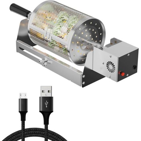 Panier de barbecue rotatif automatique en acier inoxydable - Broche rotative à 360° - Support réglable - Compatible avec de nombreux barbecues (1/5)