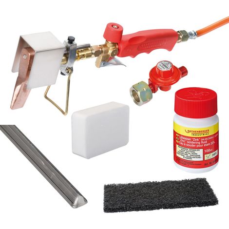 ROTHENBERGER Industrial Kit de soudure pour gouttières avec régulateur de propane constant Rolot eau de soudure pierre de salmiac et Rovlies - 1500004466