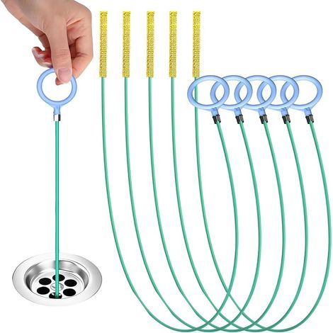 5 Pièces Furet Deboucheur 90 cm, Flexible et Réutilisable, Outil de Nettoyage avec Anneau de Traction, Idéal pour Cuisine et Salle de Bain Furet Plomberie (1/5)