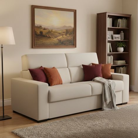Sofá Cama 2 Plazas Casabona, Desenfundable, con Almacenamiento Made in Italy, Apertura Reclinable, 180x95 cm Beige (1/5)