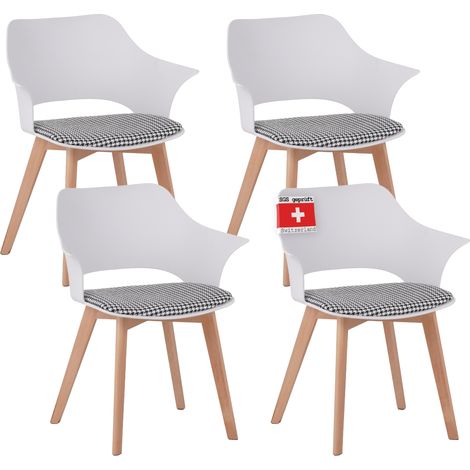ALBATROS Esszimmerstühle 4er Set AALBORG, Weiß - Beine aus Buche Massiv-Holz, Skandinavisches Retro-Design, bequemer Schalenstuhl - Eleganter Küchenstuhl, Stuhl Esszimmer für Esstisch