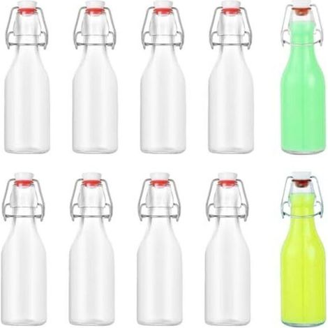 Bouteilles en verre de 250 ml, lot de 10, avec bouchon mécanique, idéales pour le remplissage de jus de fruits et de limonade.