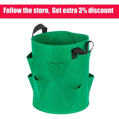 (Vert, 10 gallons, 40 x 35 cm) Sac de culture multi-ouvertures pour fraises et tomates, réutilisable pour jardins, balcons et plantes aromatiques. (1/4)
