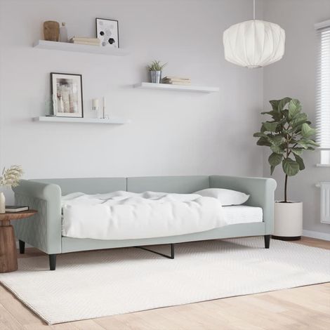 Tagesbett mit Matratze Hellgrau 90x200 cm Samt
