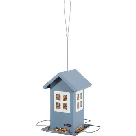 Mangeoire maisonnette bleu 4 fenêtres, pour graines oiseaux. - animallparadise