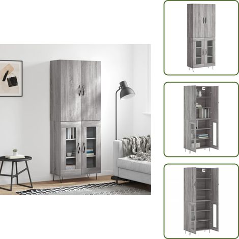 The Living Store Buffet haut Sonoma gris 69,5x34x180 cm Bois d'ingénierie - Buffet Design Moderne - Meuble Rangement Salon - Armoire Haute - Buffet Gris - Buffet Industriel