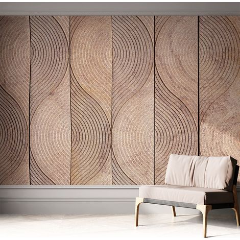 Papier peint adhésif autocollant pour salon chambre à coucher peint imprimé Installation facile Vagues de bois 312x219 cm (1/5)