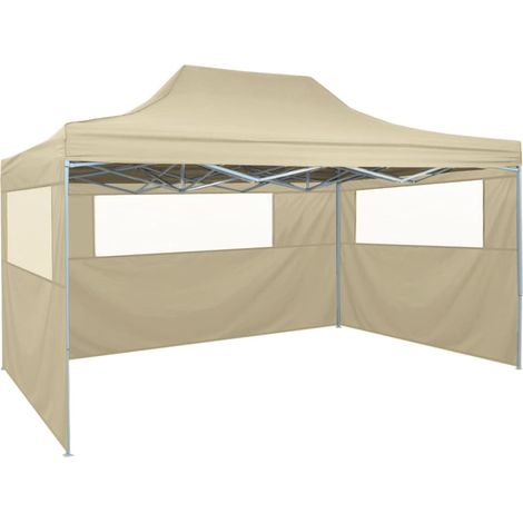 Tente de réception pliante 3x4 m – Acier enduit de poudre – Résistante aux UV et à l'eau – 3 parois latérales avec fenêtres – Hommoo
