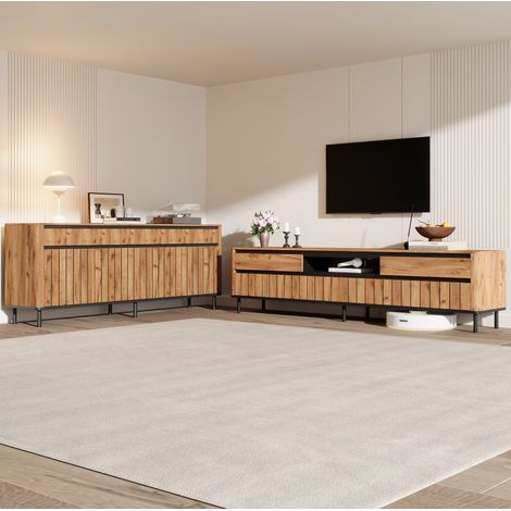 Meuble TV et buffet 180 x 40 x 52 cm / 160 x 40 x 73 cm naturel DESVIAE (1/5)