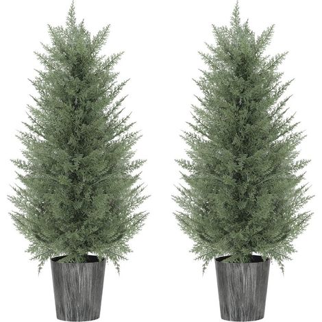 Lot de 2 grands cyprès artificiels 90 cm en plastique avec pot, dimensions 15×15×90 cm, couleur verte