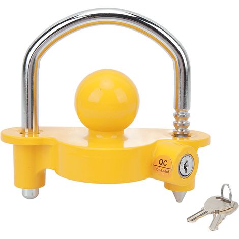 Verrou à bille d'attelage réglable, antivol de remorque en acier robuste pour attelage 1 à 7/8 po, 2 po, 2 à 5/16 po, avec 2 clés, jaune (1/5)