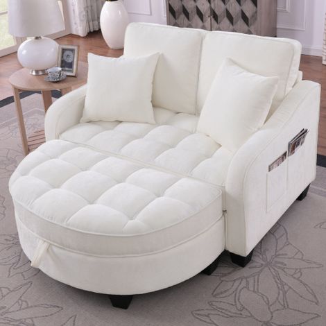 Multifunktionales Sofa, 2-in-1 Sofa-Bett, Aufbewahrungs-Hocker, atmungsaktiver hautfreundlicher Stoff, umweltfreundliches Eukalyptusholz, kleine Wohnzimmer,Studienzimmer,Schlafzimmer,Beige
