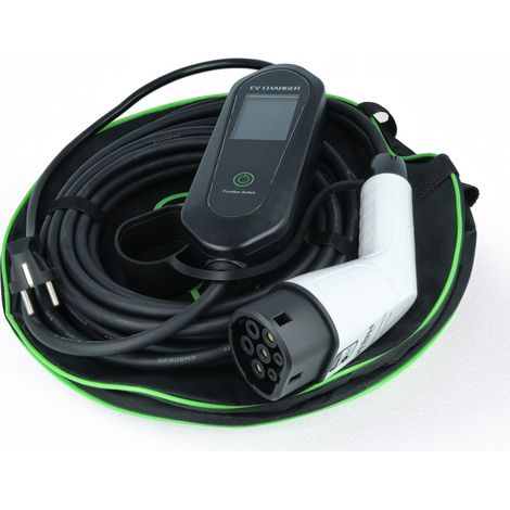 vhbw Cable carga tipo 2 a tipo F para coche eléctrico Cable conexión, 1 fase, 16 A, 3,5 kW, 10 m