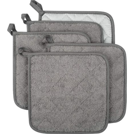 Juego de 5 manoplas de horno, salvamanteles y paños de cocina para cocinar y hornear - Gris - 18 x 18 cm (1/5)