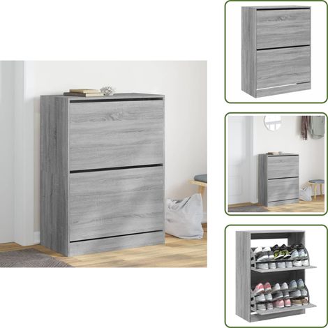 The Living Store Mueble zapatero 2 cajones abatibles gris Sonoma 80x42x108 cm - Muebles para dormitorio