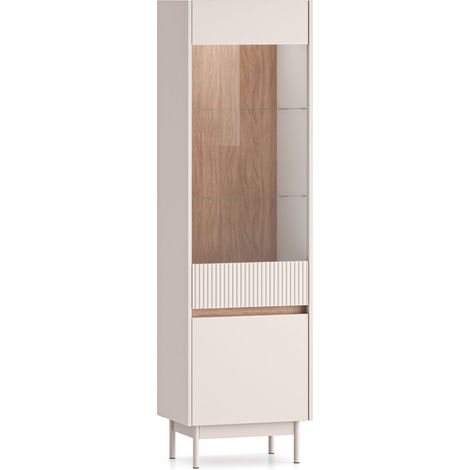 Selsey Dunea – Vitrine 2-türig, Glasfront & LED, Kaschmirgrau/Eichenoptik, 55 cm (1/5)
