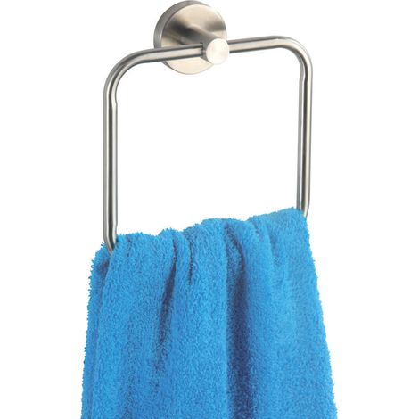 Porte Serviette Salle de Bain mural, Anneau porte serviettes Bosio, acier inox, 16x18x5 cm, mat