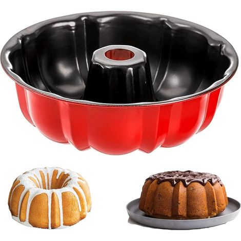 Ring Cake Tin, 24cm/26cm Tin Round Cake Pan Tray, Non-Stick Baking Moulding Tin, Carbon Steel,Fluted Ring Pan