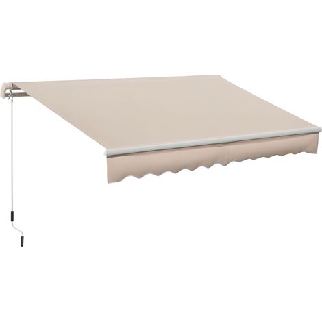 Manuell einziehbare Markise 295 x 200 cm mit Metallgriff, wasserdicht und UV-beständig, für Garten und Terrasse, beige