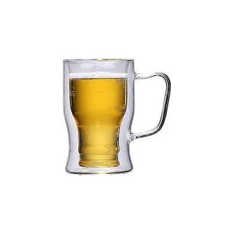 Verre à bière à double paroi, en verre borosilicate transparent, 14 x 9 cm et 15,5 x 10 cm (1/2)