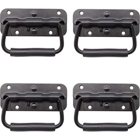 4 Pièces Poignée de Boîte, Poignée Pliante Métal, Poignée de Boîte Noire, Poignée de Boîte à Ressort, Poignée de Remplacement pour Boîte à Outils ou Boîte de Rangement (1/4)
