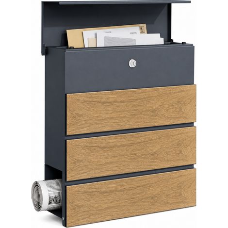 Boîte aux lettres Roland Boîte aux lettres murale moderne avec porte-journaux Anthracite aspect bois (1/5)