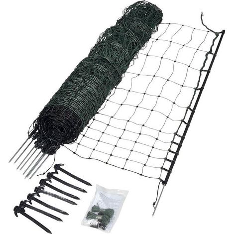 EuroNetz rete verde per pollame altezza 112 cm con 1 punta inclusi 9 picchetti e altezza 25 m