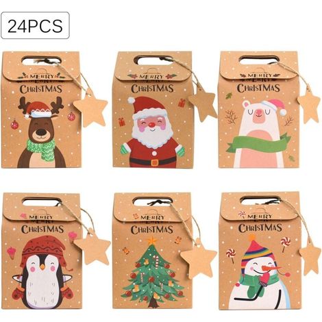24 cajas/bolsas de regalo navideñas (9,46 x 14 cm), bolsas de regalo navideñas de papel kraft, cajas de regalo navideñas de papel kraft, bolsas de regalo navideñas para envolver regalos, dulces, choco (1/5)