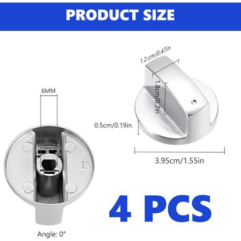 Pieces Gas Knob, Metal Knobs for Gas Cooker, Metal Control Knobs for Oven or Hob (Silver)
