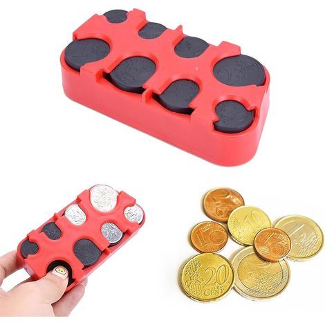 Estuche para monedas de euro (rojo), estuche numismático, contenedor de monedas, para coche, taxi, 8 compartimentos para monedas de 2 euros y 1 céntimo. (1/5)