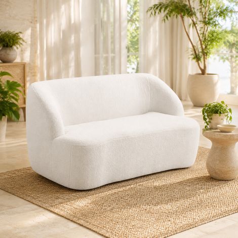 Sofá de 2 plazas curvado con revestimiento de forro polar, 142 x 85 x 73,5 cm, blanco DESVIAE (1/5)
