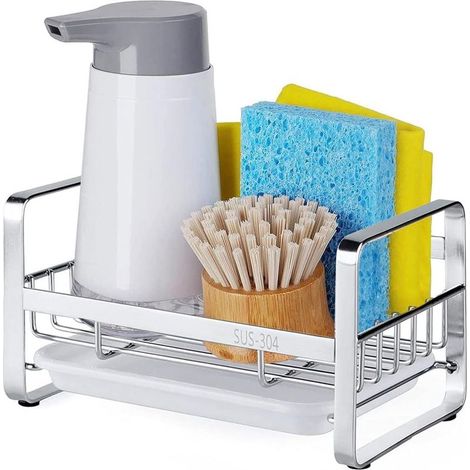 Support pour éponge d'évier, organisateur de rangement pour savon de cuisine en acier inoxydable 304 (1/3)