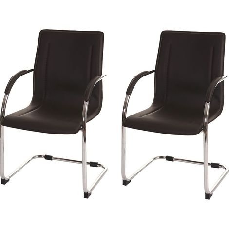 Lot de 2 chaises bureau visiteur en synthétique marron avec accoudoir BUR04062 (1/4)