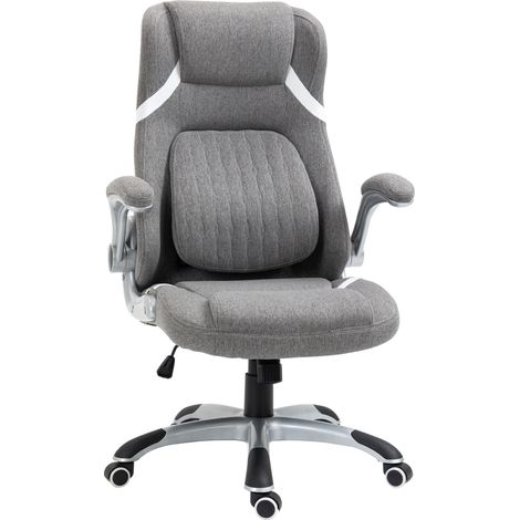 Sedia da Ufficio Presidenziale 68x76x109-117 cm con Supporto Lombare in Tessuto Traspirante Effetto Lino Grigio (1/5)