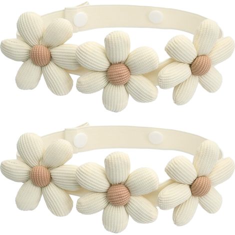 Embrasses rideaux fleurs coton lin beige lot de 2, supports élastiques réglables chambre enfant déco murale douce naturelle