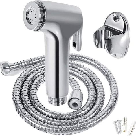 1 Ensemble de douche à main, ABS, acier inoxydable, flexible 1,4m, support mural, pour WC, salle de bain (1/5)