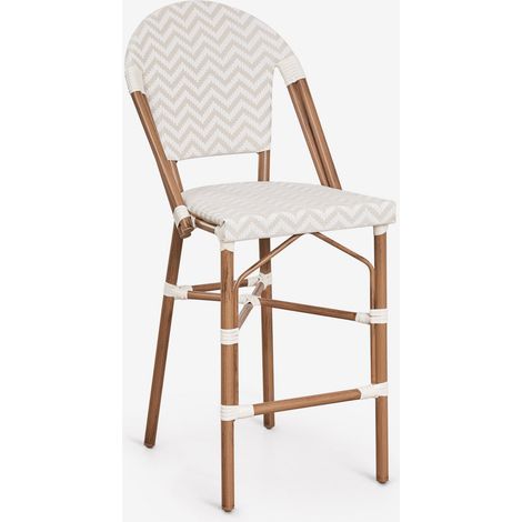 SKLUM Pack mit 2 stapelbaren Barhockern mit Rückenlehne aus Aluminium und synthetischem Rattan Brielle Bistro Beige Nude - Gardenia Weiß ↑65 cm