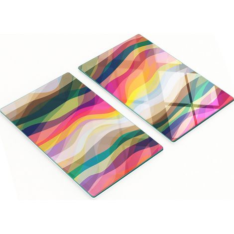 Tablas de cortar decorativas de vidrio templado con dise帽o de ondas abstractas, 2x30x52 cm.
