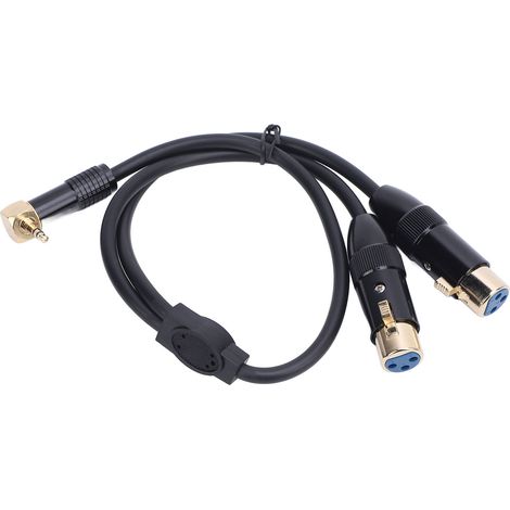 Câble répartiteur XLR vers jack 3,5 mm en Y coudé à 90° (jack 3,5 mm stéréo mâle vers 2 connecteurs XLR femelles pour microphone, câble de 0,5 m). (1/5)
